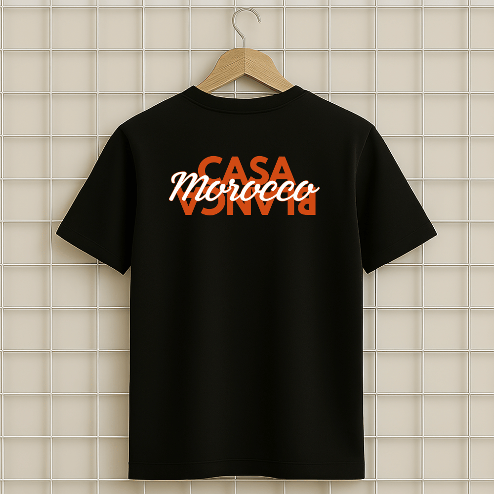 T-shirt noir Casablanca Morocco unisexe en coton