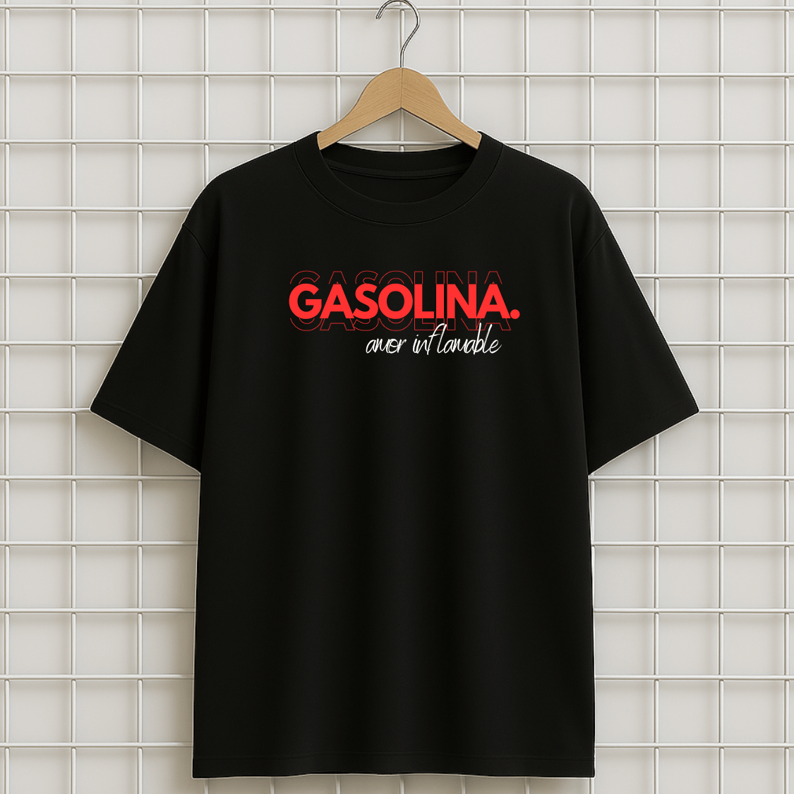 T-shirt noir GASOLINA AMOR Oversize Unisexe