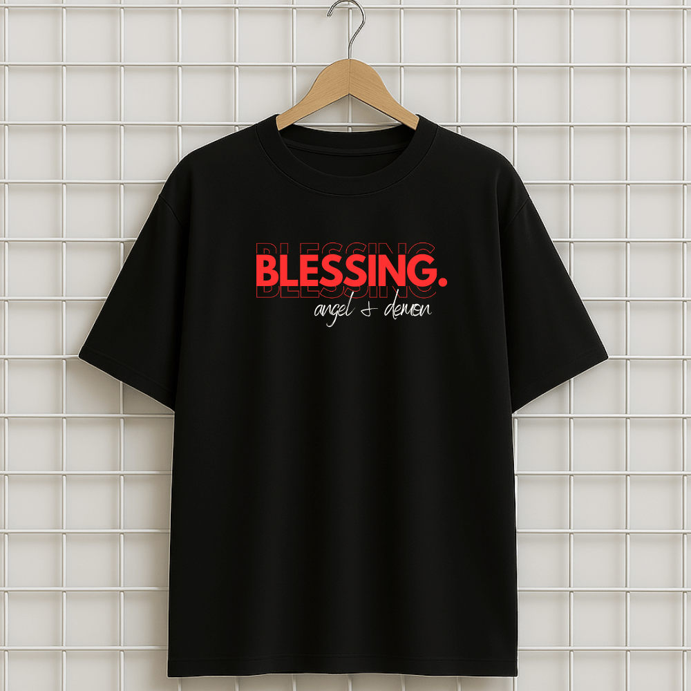 T-shirt noir BLESSING ANGEL DEMON RAP Oversize unisexe