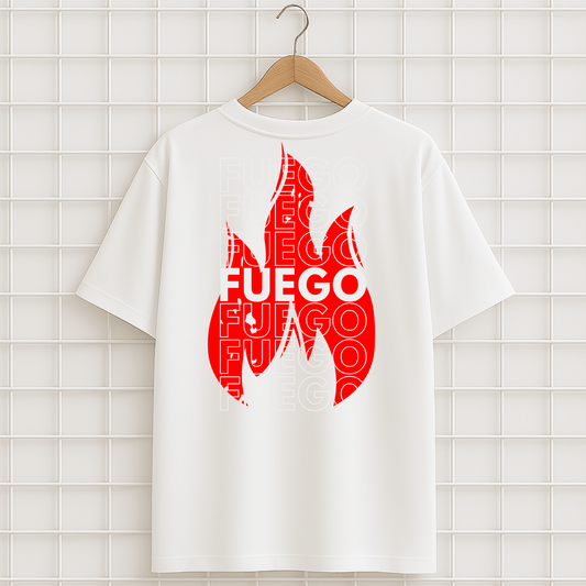 T-shirt blanc FEU FUEGO FLAMME Oversize Unisexe
