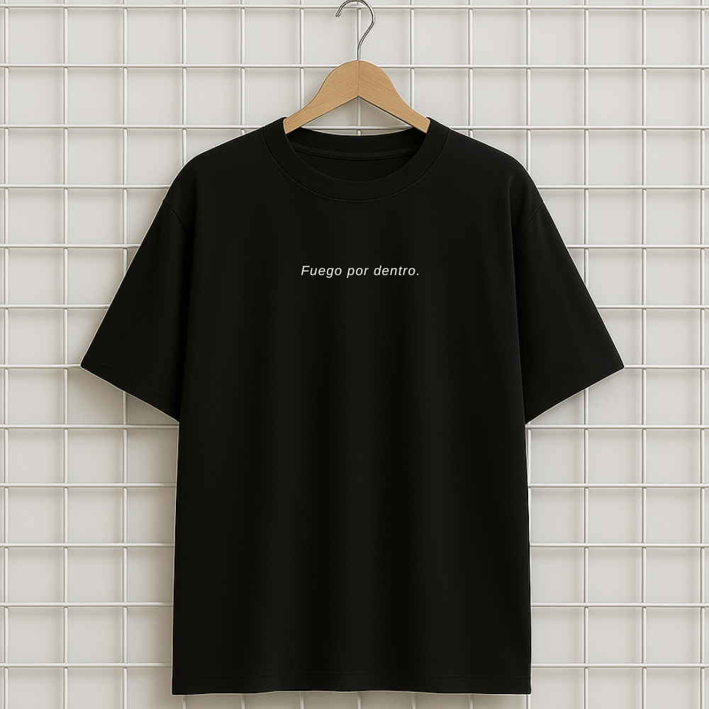 T-shirt noir FEU FUEGO FLAMME Oversize Unisexe