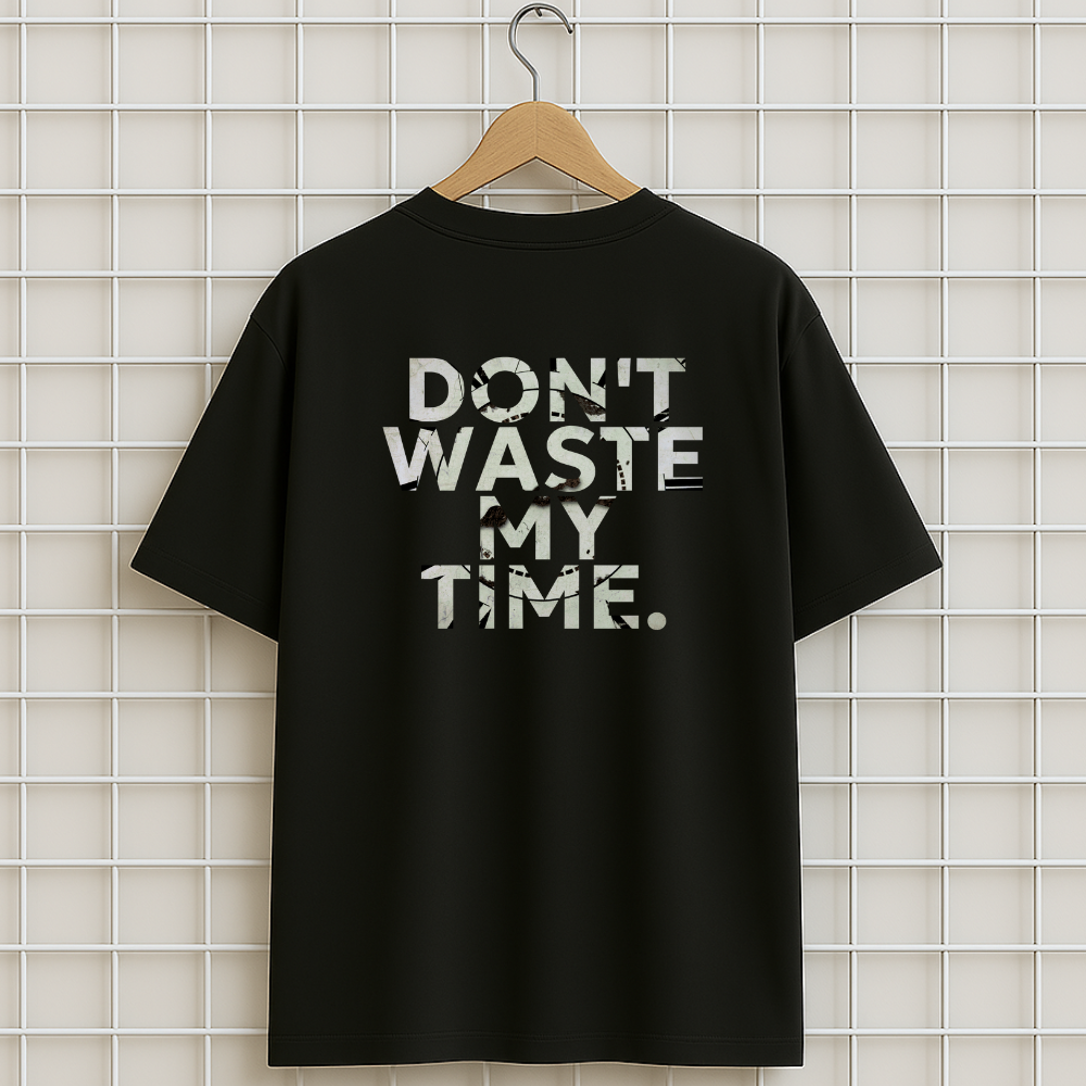 T-shirt noir WASTE MY TIME Oversize